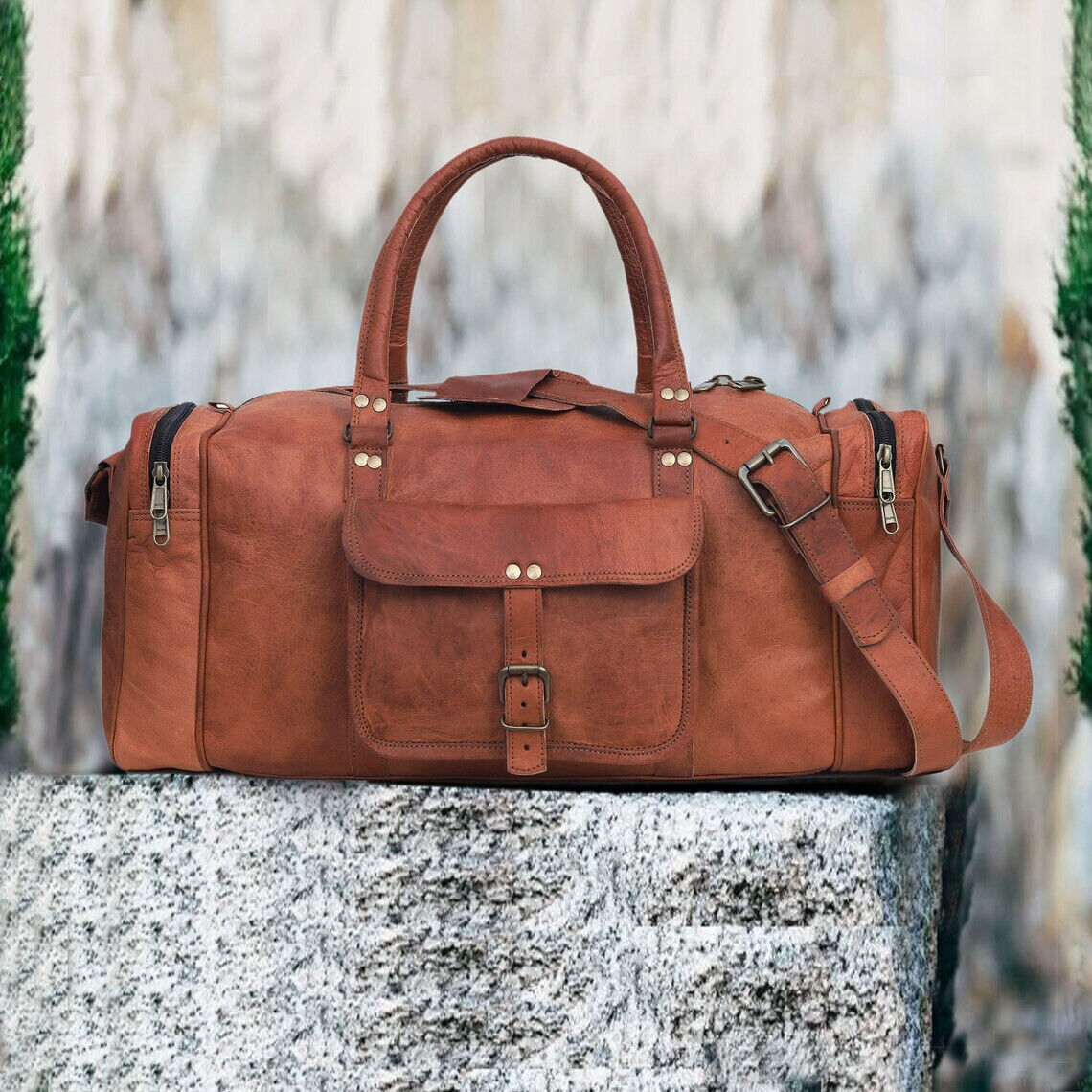 Genuine Leather Gotter Leather Travel Luggage Duffel Gym Bag Best Gift For Men's 24Hr Smart